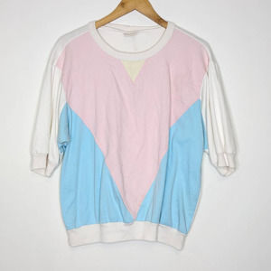 Vintage 80's Dolman Short Sleeve Shirt Pastel Blue Pink White Size 20